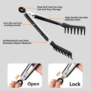 Cuillère à spaghetti de haute qualité, pince à pâtes antiadhésive en silicone, fourchette à spaghetti avec manche en acier inoxydable, pince alimentaire, lot de 2 - Product Image 4