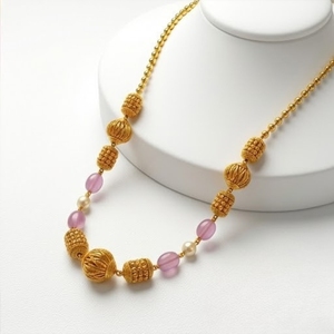Collier Mala antique en argent 925 avec perles roses et accents de perles, bijoux ethniques traditionnels pour femmes - Product Image 1