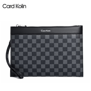 Túi cầm tay nam cỡ lớn, kiểu dáng phong cách cổ điển, chất liệu vải bố kẻ caro, có khóa kéo, thời trang, lót bằng chất liệu PU và polyester - Product Image 6