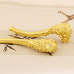 Portasigarette Antico Drago e Fenice Dorati, Set per Fumatori con Pipa Placcata in Oro, Oggetti Decorativi in Rame da Collezione, Guangdong - Product Image 3