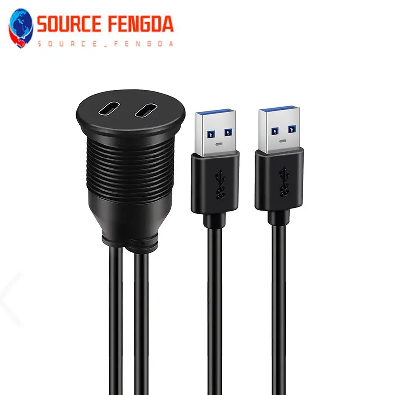Dual USB3.0 TYPE-C female port to USB A male car waterproof cable modified panel to extend the data connection cable