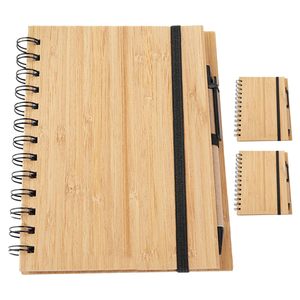 Sprial Eco Recycled Paper With Logo Hard Cover Bamboo Cover Notebook With Pen Holder - Product Image 1