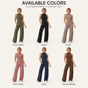 Conjunto de Dos Piezas Personalizado para Mujer, Sin Mangas, Cuello Alto, Pantalones de Pierna Ancha de Cintura Alta, para Relajarse en Casa y Actividades al Aire Libre - Product Image 6