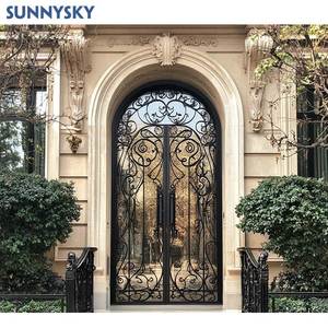Sunnysky Chất Lượng Cao Tùy Chỉnh An Ninh Trang Trí Rèn Sắt Cửa Mới Hiện Đại Kính Sắt Bên Ngoài Cửa Cho Ngôi Nhà Biệt Thự - Product Image 6
