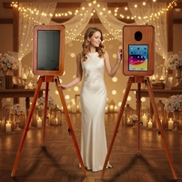 YPT Instant Print Photo Booth Kaca Tempered Bingkai Kayu Layar Sentuh 18,5" Kamera Smartphone iPad/DSLR Dilengkapi Wi-Fi