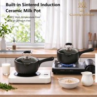 Mini-casserole en céramique Spodumène à long manche avec couvercle en verre, compatible lave-vaisselle ; compatible induction et gaz ; batterie de cuisine sans revêtement