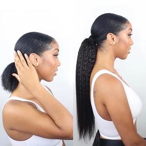 Extensions de cheveux naturels bouclés 100% humains pour femmes, faux cheveux, queue de <span class=keywords><strong>cheval</strong></span>, crépus, lisses - Product Image 4