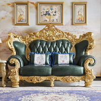 Ensemble de canapés en cuir véritable européen, style américain, en bois massif haut de gamme, pour salon, combinaison 123, luxe sculpté, pour villa