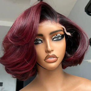 Promotion Letsfly 26$ Perruques Courtes Ondulées Bob en Dentelle Complète 5x5 13x4 Lace Frontal Pixie Cut 200 grammes Cheveux Humains - Product Image 1