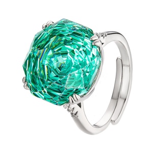 Fashion Jewelry Eco-friendly Copper 16mm Emerald Green Zircon Minimalist Solitaire <b>Adjustable</b> <b>Ring</b> for Refined Daily Wear - Product Image 1