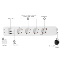 Enchufe Inteligente con Control por Voz y WiFi, 4 Tomas de Corriente Europeas, con Protección Contra Sobrecargas