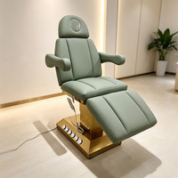 Fauteuil de beauté électrique vert à 3 moteurs, base dorée, inclinable, avec ouverture faciale pour les soins du visage