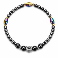 Bracelet de cheville vintage en obsidienne à motif hibou, perles de pierre naturelle, bijou de pied porte-bonheur et équilibrant pour hommes et femmes