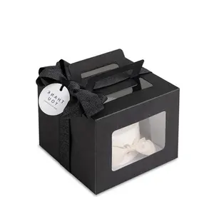 Cajas de pastel negras con mango personalizado, caja de embalaje de pastel de cumpleaños, boda, Fondant, barato, venta al por mayor