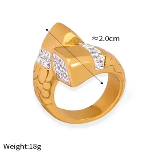 Basit tombul emaye parmak yüzük 18K altın kaplama 316L paslanmaz çelik parlak elmas kakma düzensiz geometrik yüzükler