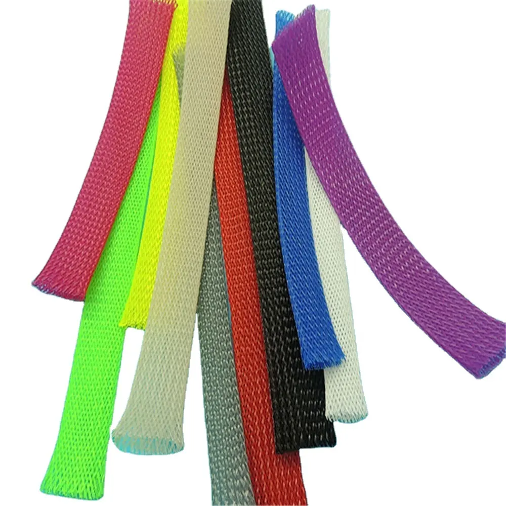 Three wire encryption 8mm colorful expandable braided mesh woven pet braided tube cable management sleeve