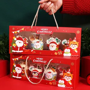 Embalagem personalizada da caixa de presente do cupcake do dia das férias do natal com punho