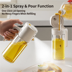 Distributeur d'huile 2-en-1 en verre alimentaire pour cuisine, vaporisateur et verseur 530 ml, idéal pour la cuisson, la friture, les salades et le barbecue - Product Image 1