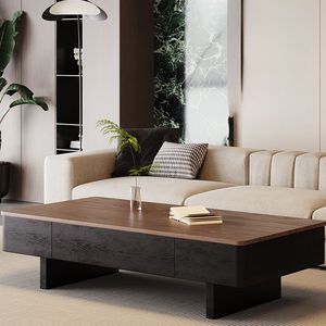 AJUNION Modern Wood <strong>Coffee</strong> <strong>Table</strong> Living Room Furniture <strong>Rectangle</strong> Black and Brown Center <strong>Table</strong> for Living Room Small Space - Product Image 1