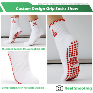 Thiết Kế Của Riêng Bạn Tùy Chỉnh Logo Mô Hình Thêu Thư Ruffle Top Vớ Yoga Tập Thể Dục Trong Nhà Tập Thể Dục Pilates Grip Vớ - Product Image 3