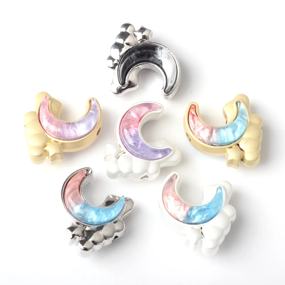 Colgante de abalorios sueltos con forma de luna de resina con incrustaciones de aleación Simple para pulsera Diy, accesorios para collar