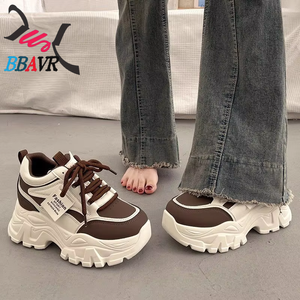 2025 Summer New Style Daily Slimming Platform Lace-Up Sneakers Breathable Korean Style Height Increasing <b>Rubber</b>/<b>Plastic</b> Shoes - Product Image 6