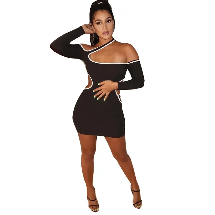 Wholesale Spring Ladies Long Sleeve Night Party Halter Cut Out Bodycon Dresses Clothing Womens Sexy Club Dresses