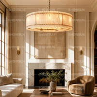 Lustre LED rond de luxe de 60 pouces en laiton, grand lustre moderne en albâtre pour grand salon, hôtel, villa, projet