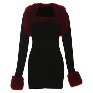 <span class=keywords><strong>Robe</strong></span> fourreau élégante style Old Money à col en fausse fourrure, haut bustier et manches longues, pour femme, été, fausse fourrure vintage naturelle - Product Image 6