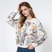 Pull en tricot floral douillet - Imprimé botanique vintage, coupe décontractée pour femme, parfait pour la superposition automne-hiver