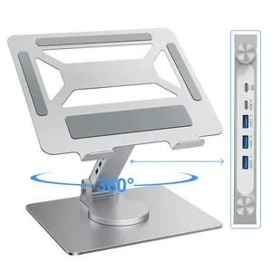 Acero metal cuaderno aluminio para de base DJ soporte plegable 360 giratorio portátil elevador soporte USB hub ajustable