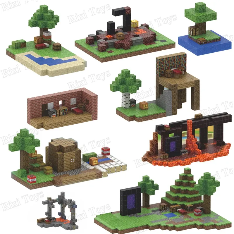 내 세계 Minecrafting 10-300pcs 새로운 픽셀 모델 큐브 창조적 인 DIY 장난감 어린이 교육 장난감 마그네틱 빌딩 블록