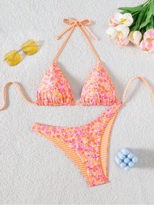 Maillot de bain bikini sexy rayé européen et américain à lacets pour femme, idéal pour la plage et les sources chaudes - Product Image 3