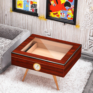 Humidor de Escritorio Moderno Hecho a Mano de Cedro con Tapa de Vidrio Lacado, Higrómetro y Capacidad para 25 Cigarros, Material de Madera Lacada - Product Image 2