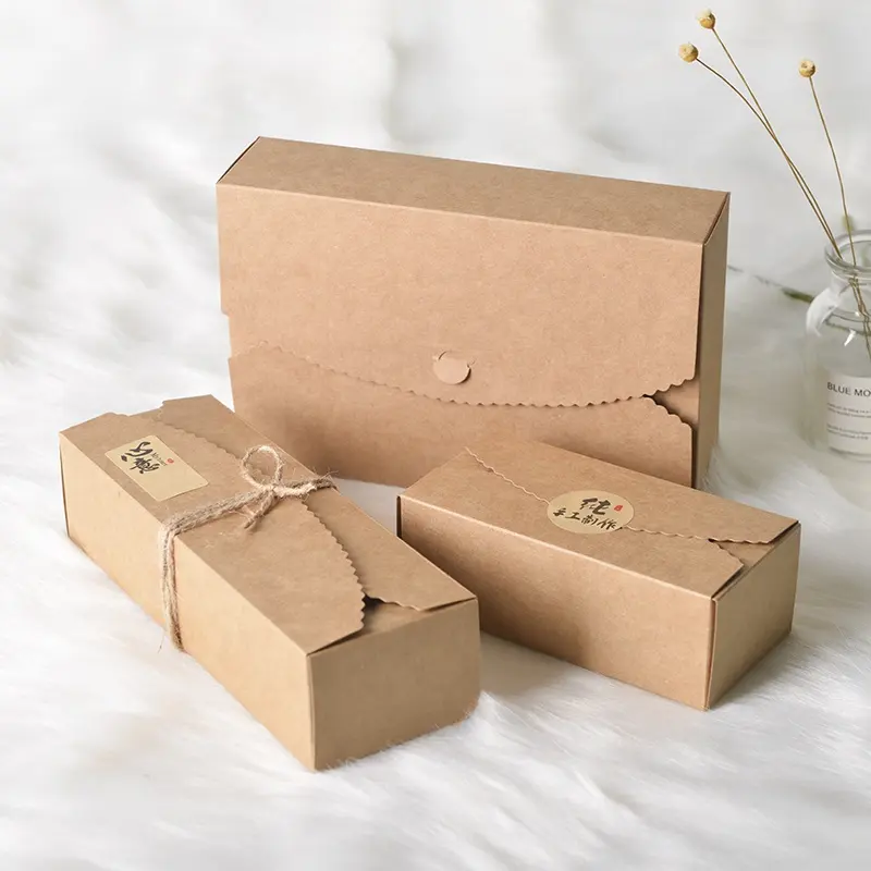 DDP Wholesale Candy Mochi Cowhide Paper With Lace Brown Paper Packing Box Kraft Paper Box