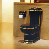 Ensemble WC et lavabo en céramique moderne carré, salle de bain, toilette noire et dorée