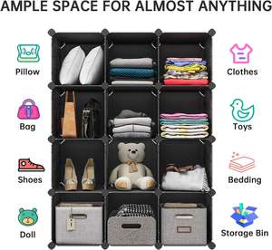 Wholesale 12 Cubes Diy Cheap Portable Armoire Wardrobe <b>Cabinet</b> Plastic Bedroom Wardrobe Furniture With Shoe Rack - Product Image 4