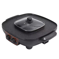 Grill électrique à revêtement marbré avec hot pot, plaque de cuisson électrique multifonction et hot pot avec séparateur 2 en 1