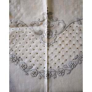 Nappe rectangulaire en lin avec broderie à la main grise et 24 serviettes pour hôtels et restaurants Décoration de salle à manger de Noël - Product Image 3