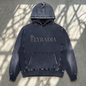 <span class=keywords><strong>Felpa</strong></span> con Cappuccio Personalizzata 2026 in Cotone Nero Terry, Effetto Vissuto con Ricamo e Logo Stampato, Alta Qualità per Uomo - Product Image 1