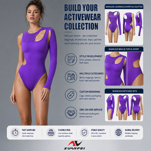 Combinaison de sport à une <span class=keywords><strong>manche</strong></span> avec logo personnalisé, empiècement en mesh, découpe échancrée à l'épaule et extensibilité quadridirectionnelle pour l'entraînement en salle de sport des femmes - Product Image 2
