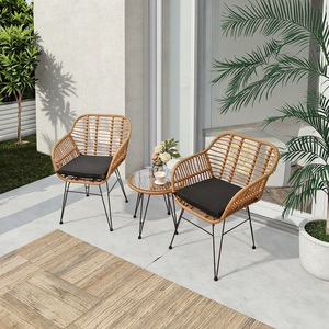 Set di Tavolo e Sedie <span class=keywords><strong>in</strong></span> <span class=keywords><strong>Vimini</strong></span> a Tre Pezzi dal Design Moderno Personalizzato, <span class=keywords><strong>Mobili</strong></span> <span class=keywords><strong>in</strong></span> Metallo per Esterni, Ideali per Patio e Balcone - Product Image 2