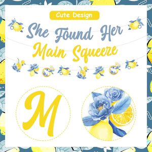 ชุดตกแต่งงานเลี้ยงสละโสดสีเลมอนและสีฟ้า พร้อมป้าย "She <span class=keywords><strong>Found</strong></span> Her Main Squeeze" อุปกรณ์สำหรับงานปาร์ตี้สละโสดสำหรับเจ้าสาว - Product Image 1