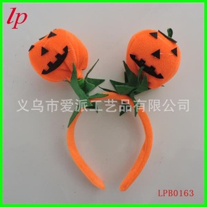 Serre-tête en velours 3D en forme de citrouille pour Halloween, couvre-chef rembourré avec visage souriant, accessoire de costume de fête LPB0163 - Product Image 1