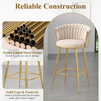 Lot de 2 tabourets de bar de luxe en velours, hauteur comptoir, avec pieds en métal doré, dossier tissé beige élégant, sans accoudoirs