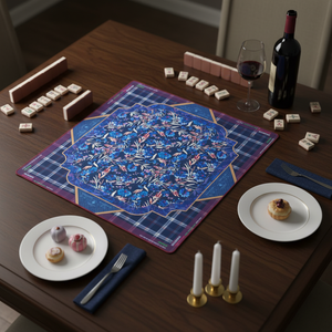 SUPER GAME Tapis de Mahjong Américain Pliable de Luxe |   Tapis en néoprène antidérapant bleu marine à imprimé floral et à carreaux par <span class=keywords><strong>OM</strong></span> Mahjong - Product Image 3