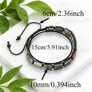 <span class=keywords><strong>Bracelet</strong></span> artisanal TeoWaki en pierre de sang africaine, cordon en macramé noir réglable avec perles rectangulaires en pierre de sang - Product Image 4