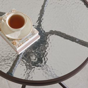 Mesa de Té Minimalista con Tapa de Vidrio para Terraza y Balcón, Muebles de Exterior con Superficie de Vidrio Templado y Metal Resistente - Product Image 4
