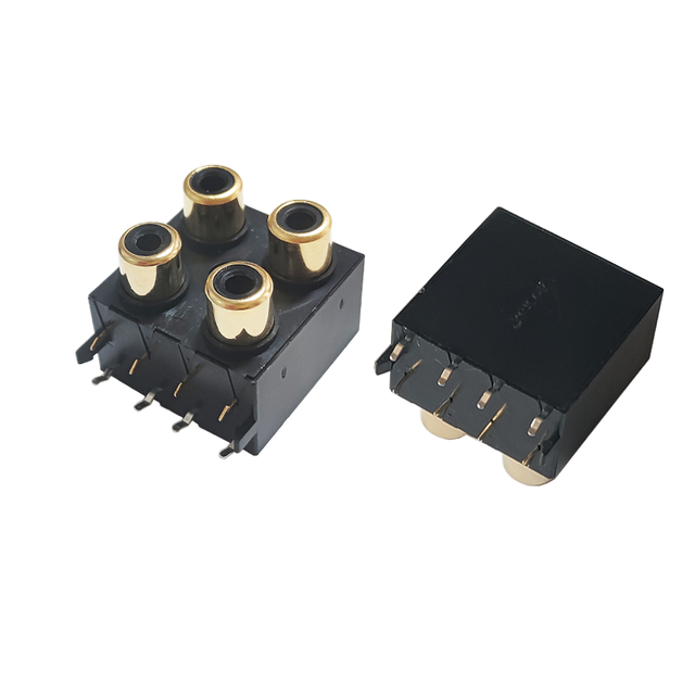Yongyetai 2PCS High Quality RCA Female Connector Stereo Audio Jack 4Holes 8Pin All Black AV Audio Input Socket RCA-413AFB Golden
