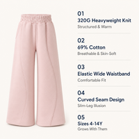 Pantalones Deportivos Anchos para Niños, Cintura Alta, 69% Algodón, Tejido Grueso, Costura Curva, Ropa de Estar por Casa para Niñas y Niños de 4 a 14 Años, Personalizado OEM